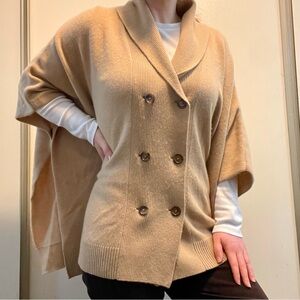Nordstrom Collection 100% Cashmere Camel Four Button Cape Poncho Sweater Size XS